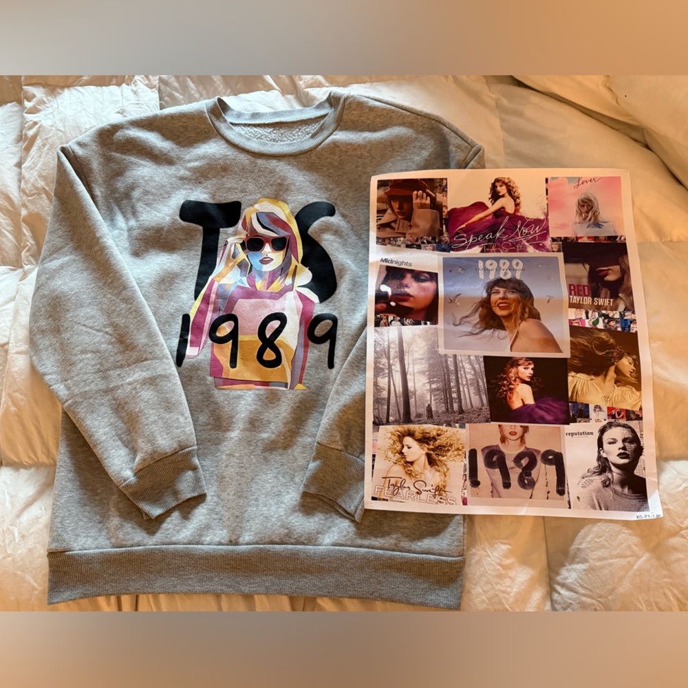 Taylor Swift fan 1989 Gray Graphic Sweatshirt with TS wall poster